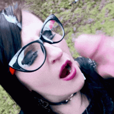Goth Nerd Girl In Cat Glasses Taking A Huge Facial
